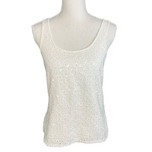 Express White Sequin Eyelet Tank Top